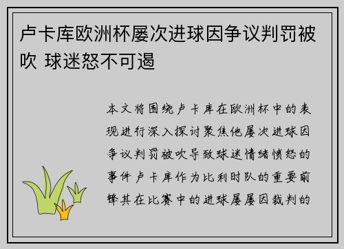卢卡库欧洲杯屡次进球因争议判罚被吹 球迷怒不可遏 卢卡库欧洲杯屡次进球因争议判罚被吹 球迷怒不可遏